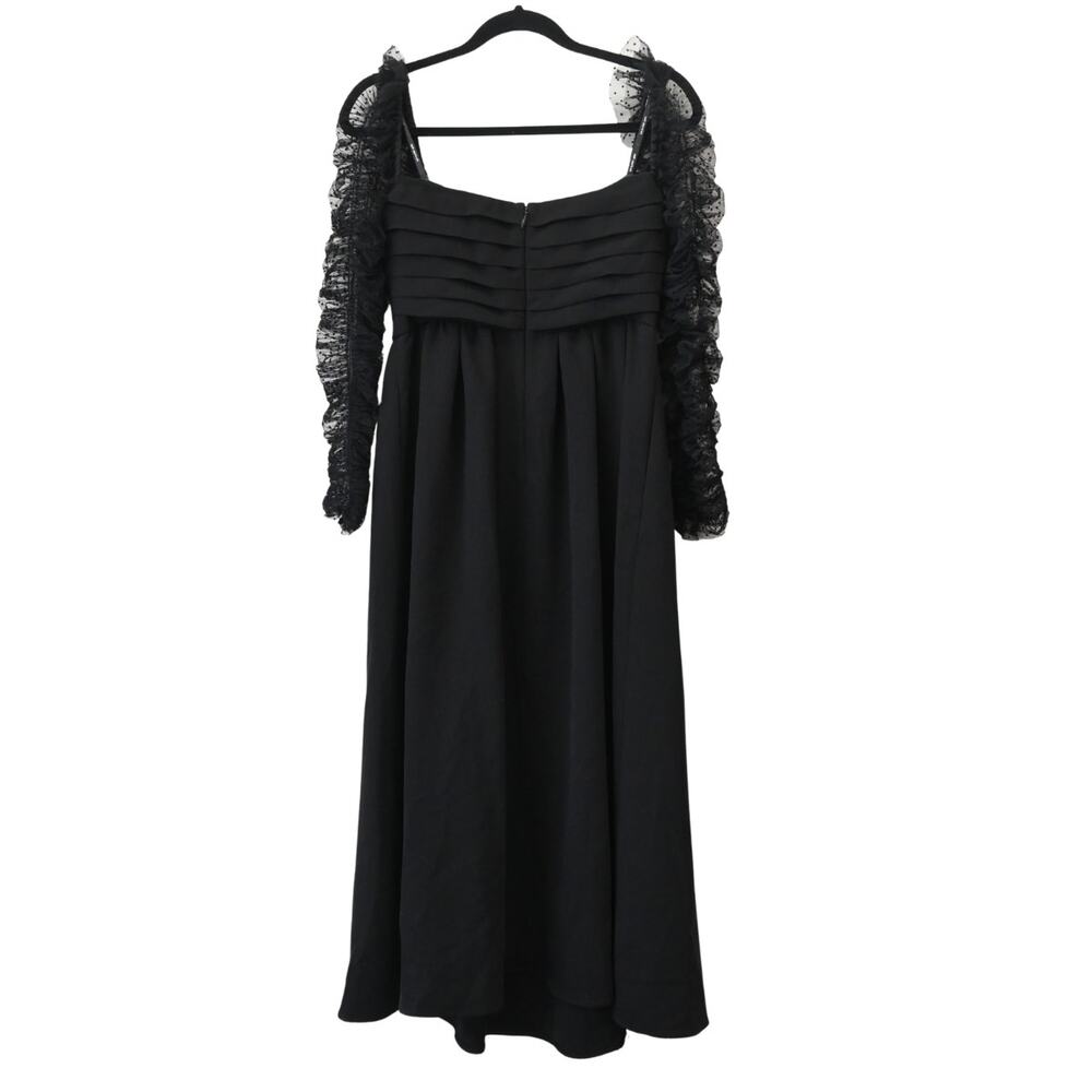 Self-Portrait Black Crepe Polka-Dot Mesh Long Sleeve Midi Dress Size 6